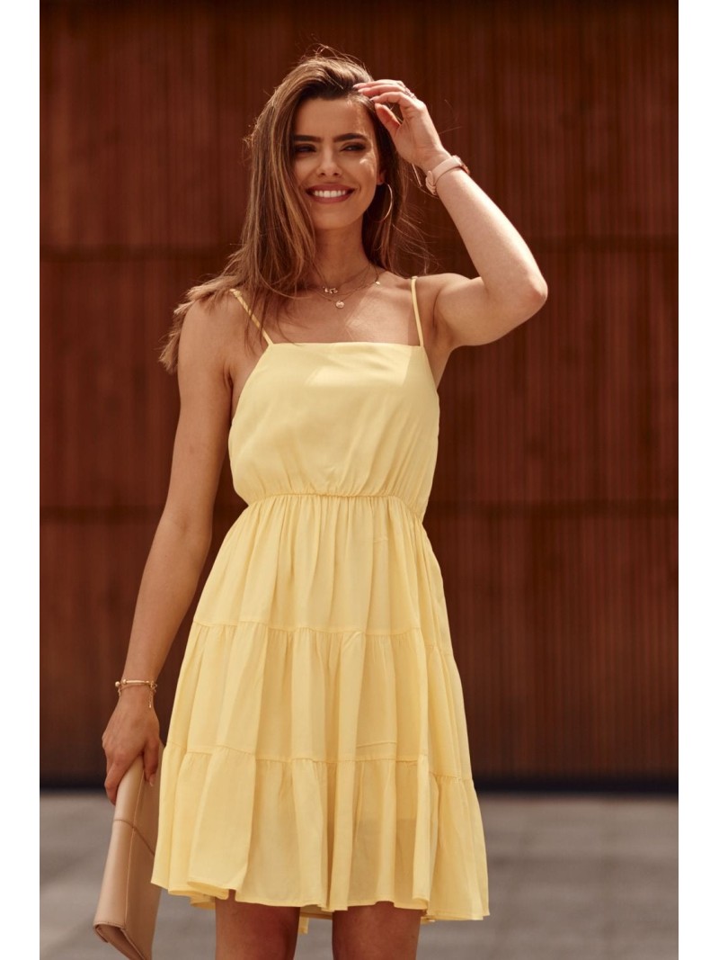 Dress with thin straps and ruffles, yellow PR3214 - Online store - Boutique